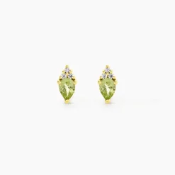 Boucles D'Oreilles Puces Poem Argent Jaune Péridot Oxyde De Zirconium