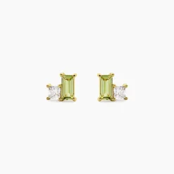 Boucles D'Oreilles Puces Poem Argent Jaune Péridot Oxyde De Zirconium