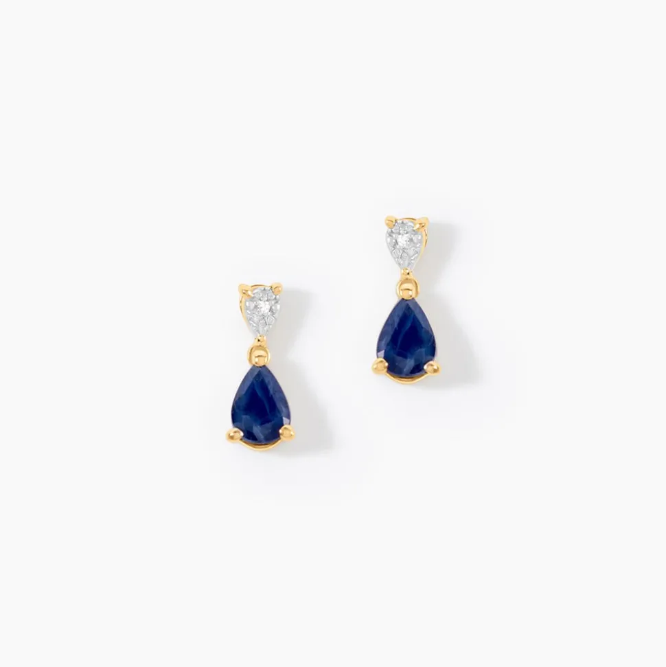 Boucles D'Oreilles Puces Porfirio Or Jaune Saphir Diamant