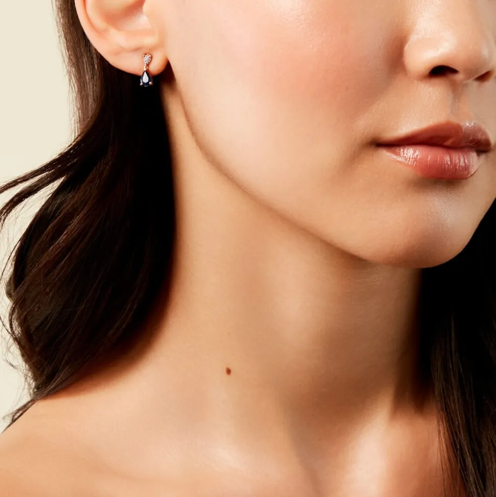 Boucles D'Oreilles Puces Porfirio Or Jaune Saphir Diamant