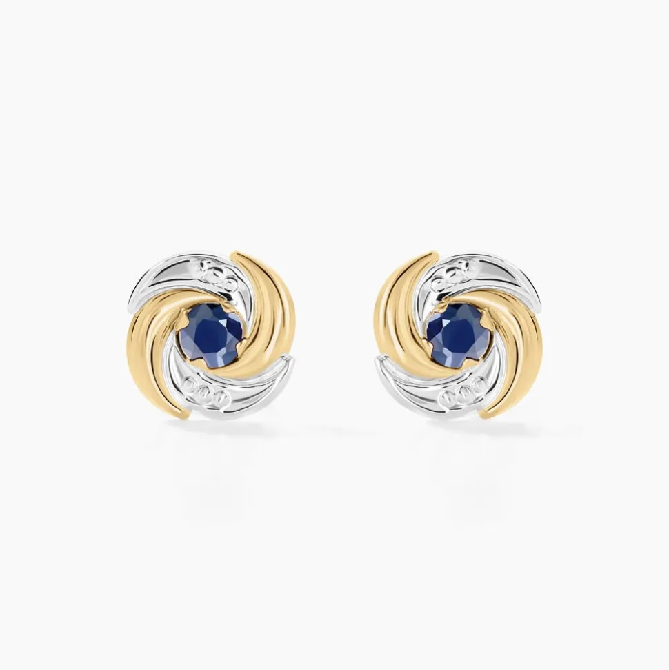 Boucles D'oreilles Puces Potentille Or Jaune Saphir