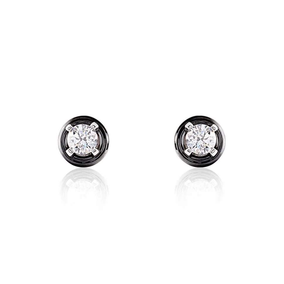 Boucles D'oreilles Puces Renda Argent Céramique Et Oxyde De Zirconium