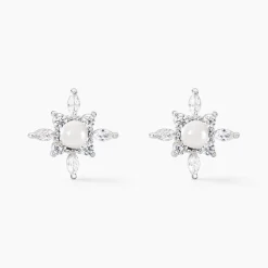 Boucles D'oreilles Puces Rhoda Argent Blanc Perle De Culture Oxyde|Marc Orian Outlet