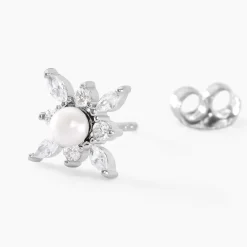 Boucles D'oreilles Puces Rhoda Argent Blanc Perle De Culture Oxyde|Marc Orian Outlet