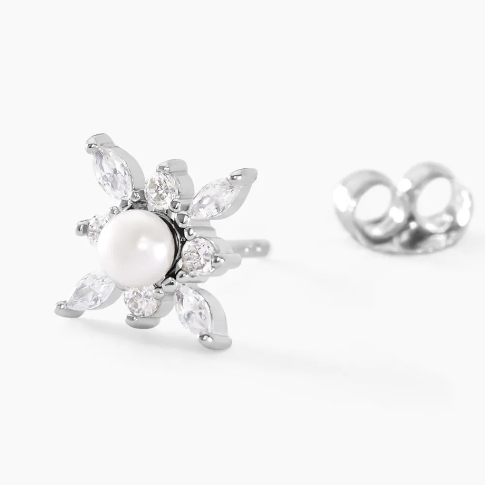 Boucles D'oreilles Puces Rhoda Argent Blanc Perle De Culture Oxyde|Marc Orian Outlet