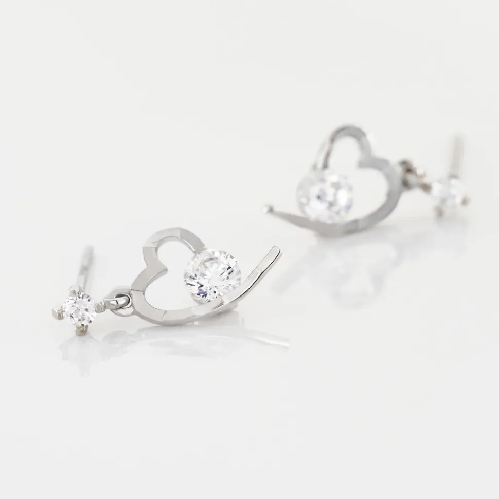 Boucles D'oreilles Puces Romance Or Blanc Oxyde De Zirconium