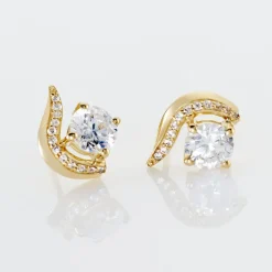 Boucles D'oreilles Puces Sevde Or Jaune Oxyde De Zirconium