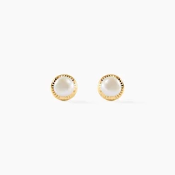 Boucles D'oreilles Puces Siera Diamante Or Jaune Perle De Culture