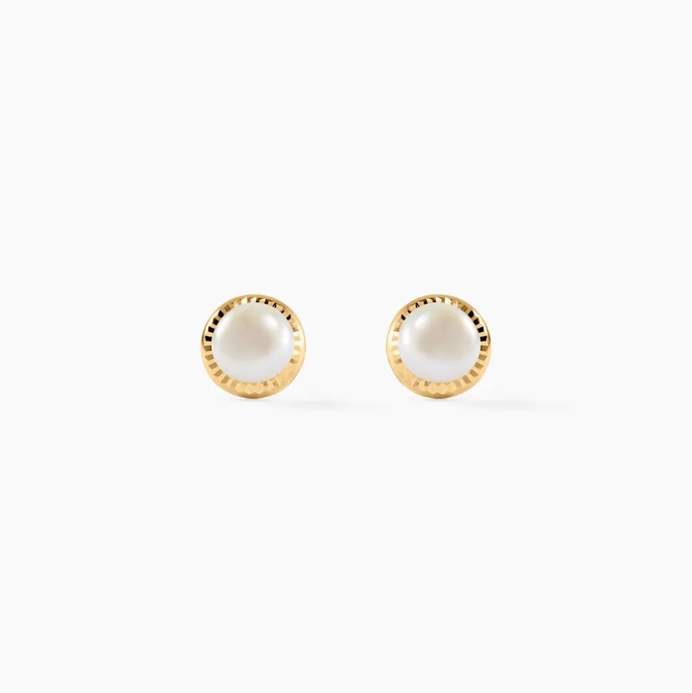 Boucles D'oreilles Puces Siera Diamante Or Jaune Perle De Culture