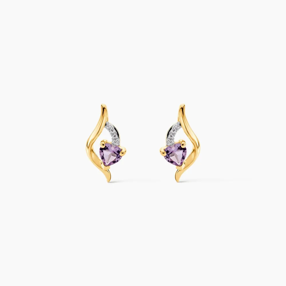 Boucles D'oreilles Puces Silucia Or Jaune Améthyste Oxyde De Zirconium|Marc Orian Hot