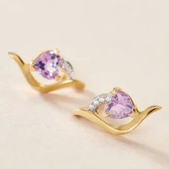 Boucles D'oreilles Puces Silucia Or Jaune Améthyste Oxyde De Zirconium|Marc Orian Hot