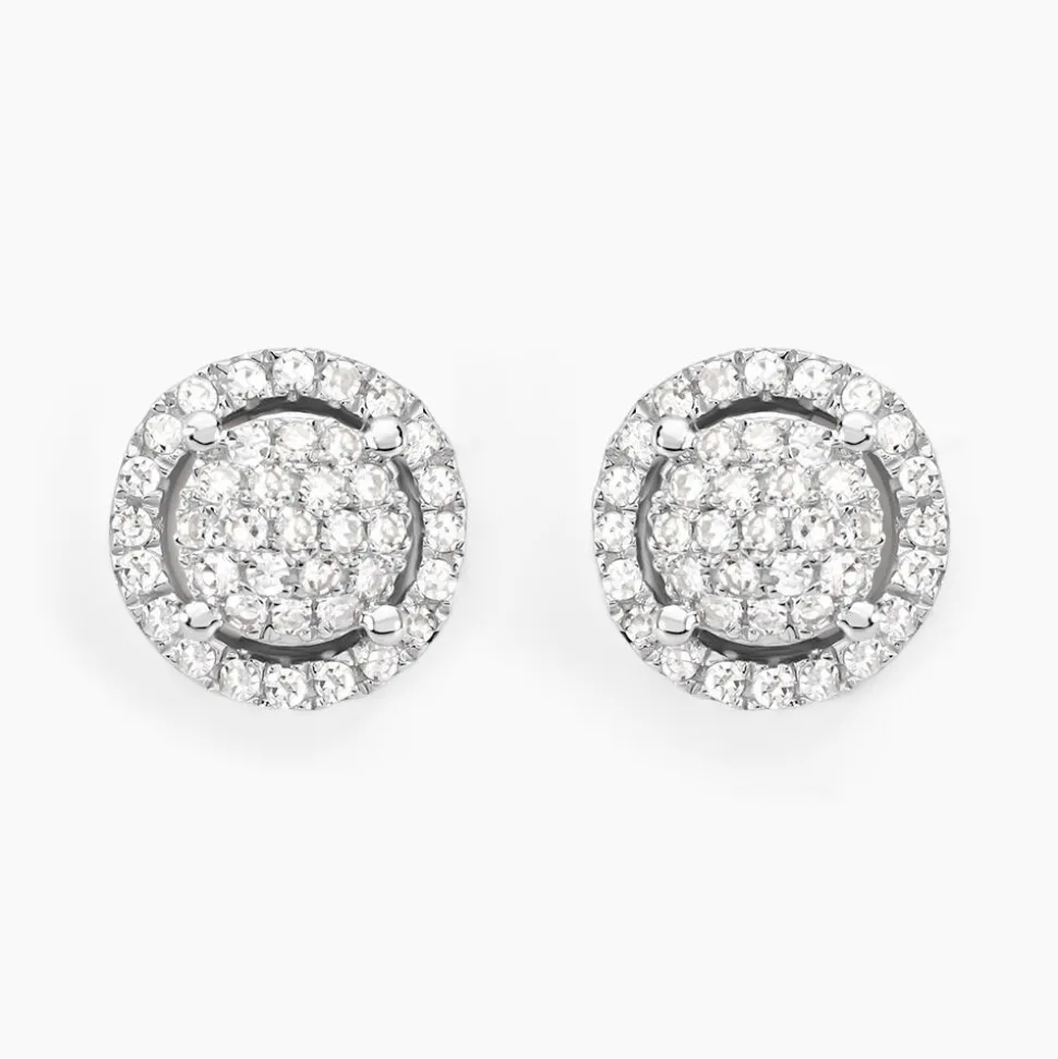 Boucles D'oreilles Puces Soleil D'hiver Or Blanc Diamant