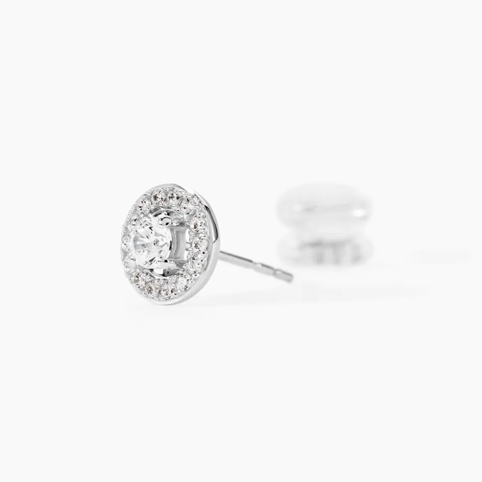 Boucles D'oreilles Puces Star Or Blanc Oxyde De Zirconium