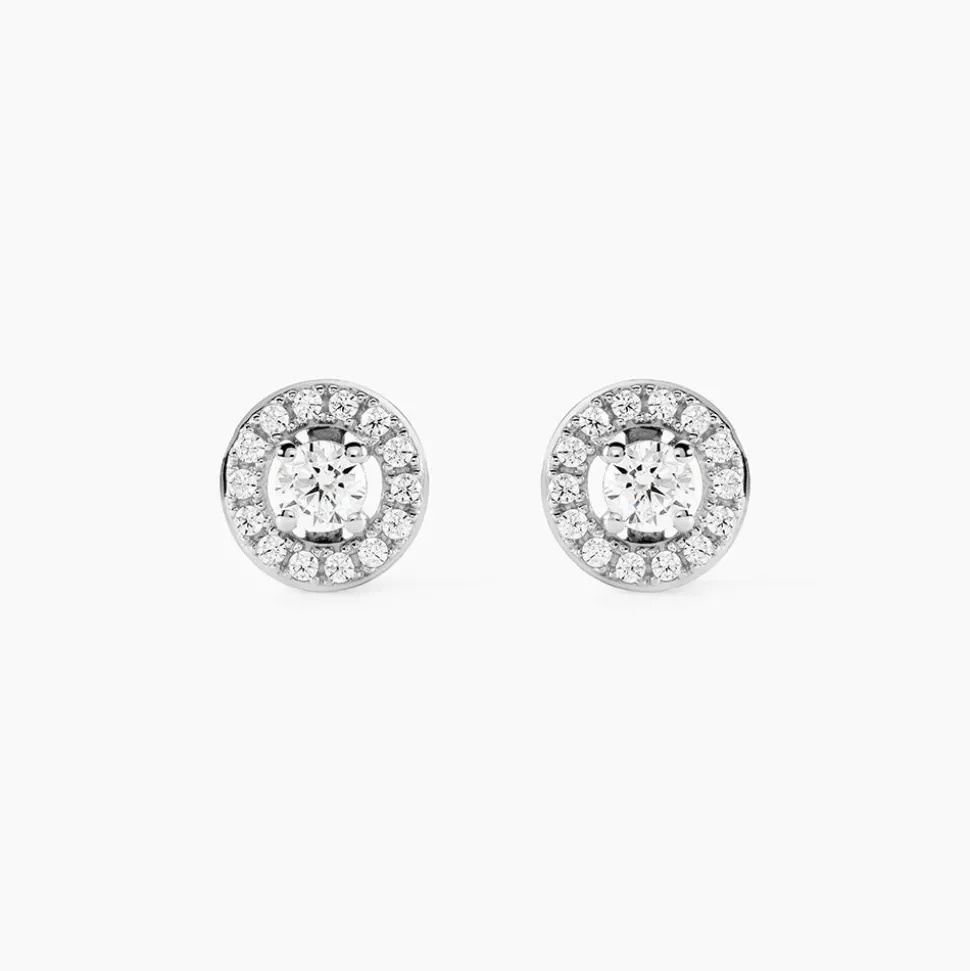 Boucles D'oreilles Puces Star Or Blanc Oxyde De Zirconium