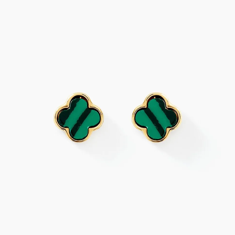 Boucles D'oreilles Puces Stellya Or Jaune Malachite