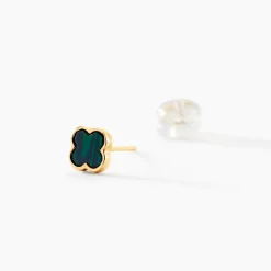 Boucles D'oreilles Puces Stellya Or Jaune Malachite
