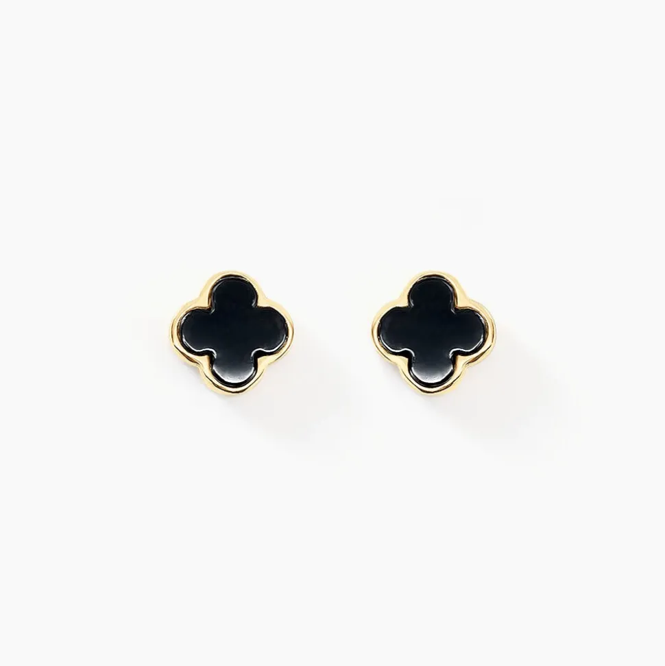 Boucles D'oreilles Puces Stellya Or Jaune Onyx