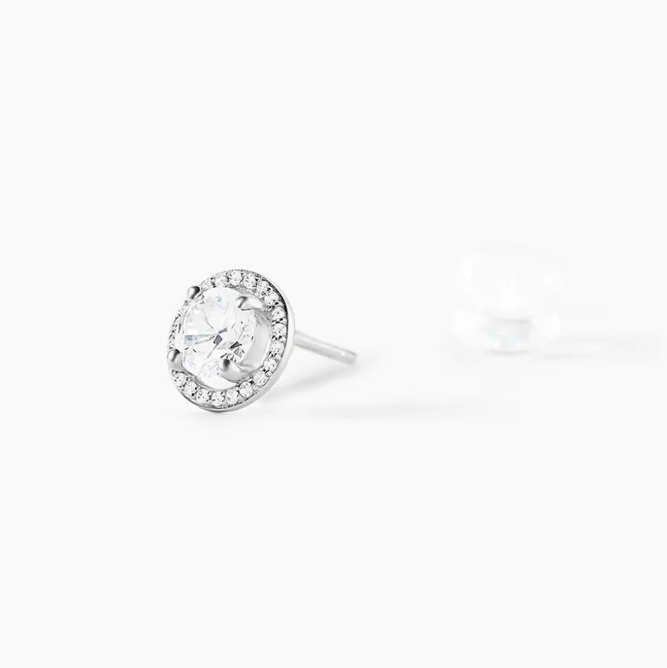 Boucles D'oreilles Puces Stelila Or Blanc Oxyde De Zirconium
