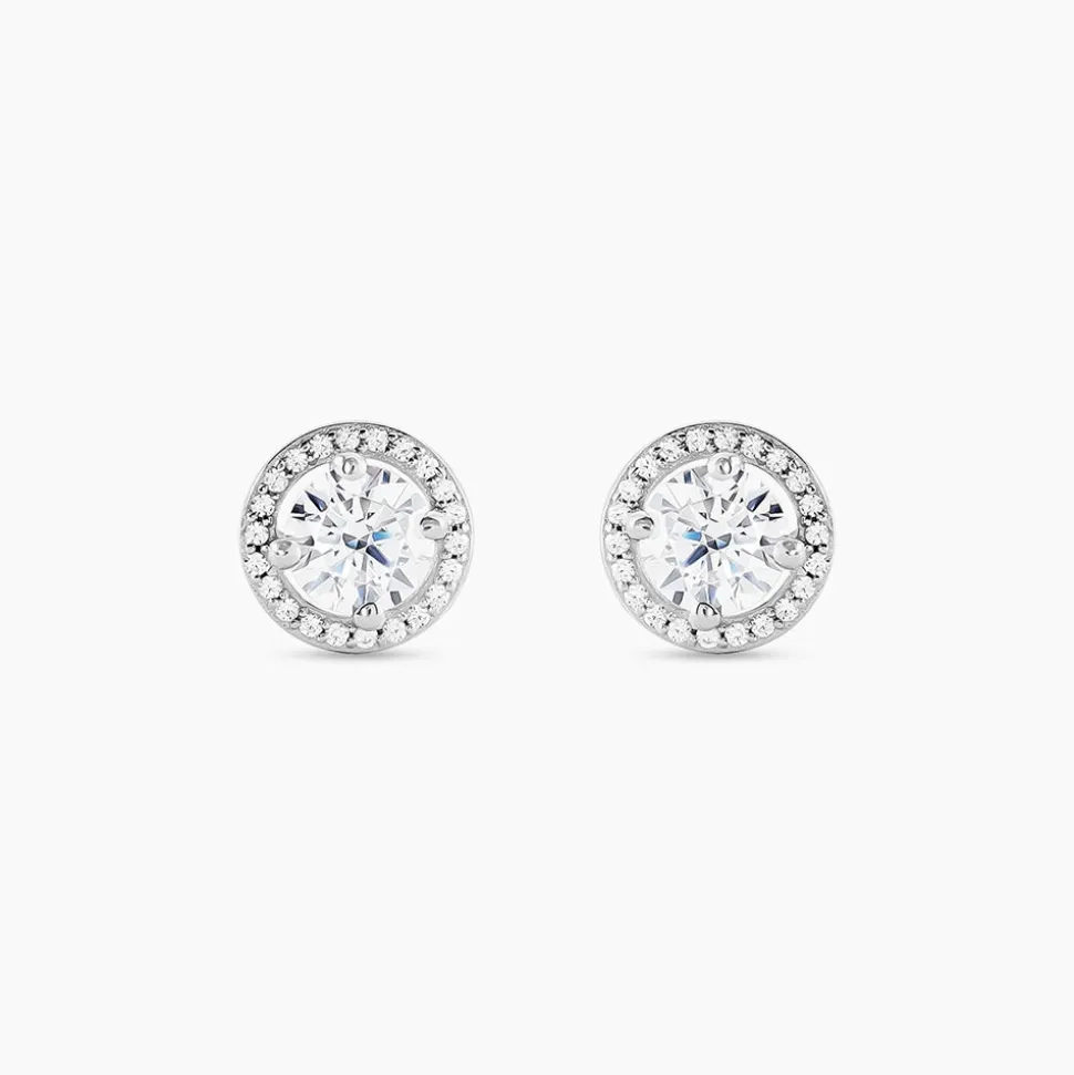 Boucles D'oreilles Puces Stelila Or Blanc Oxyde De Zirconium