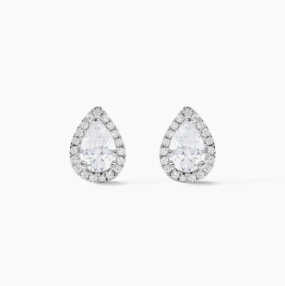 Boucles D'oreilles Puces Sylla Argent Blanc Oxyde De Zirconium