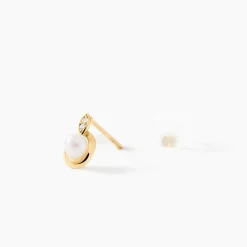 Boucles D'oreilles Puces Tahyssae Or Jaune Perle De Culture Et Oxyde|Marc Orian Outlet