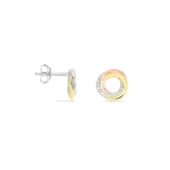 Boucles D'oreilles Puces Tiara Or Tricolore Diamant