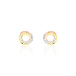 Boucles D'oreilles Puces Tiara Or Tricolore Diamant
