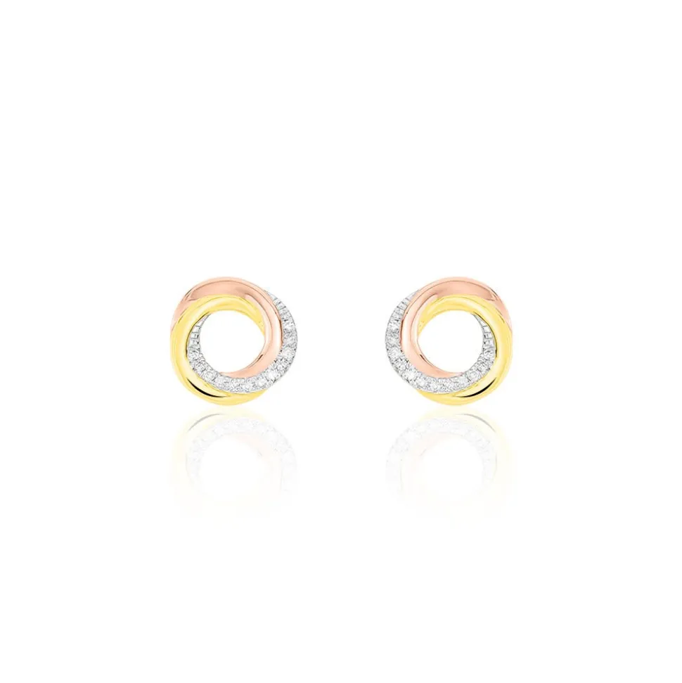 Boucles D'oreilles Puces Tiara Or Tricolore Diamant