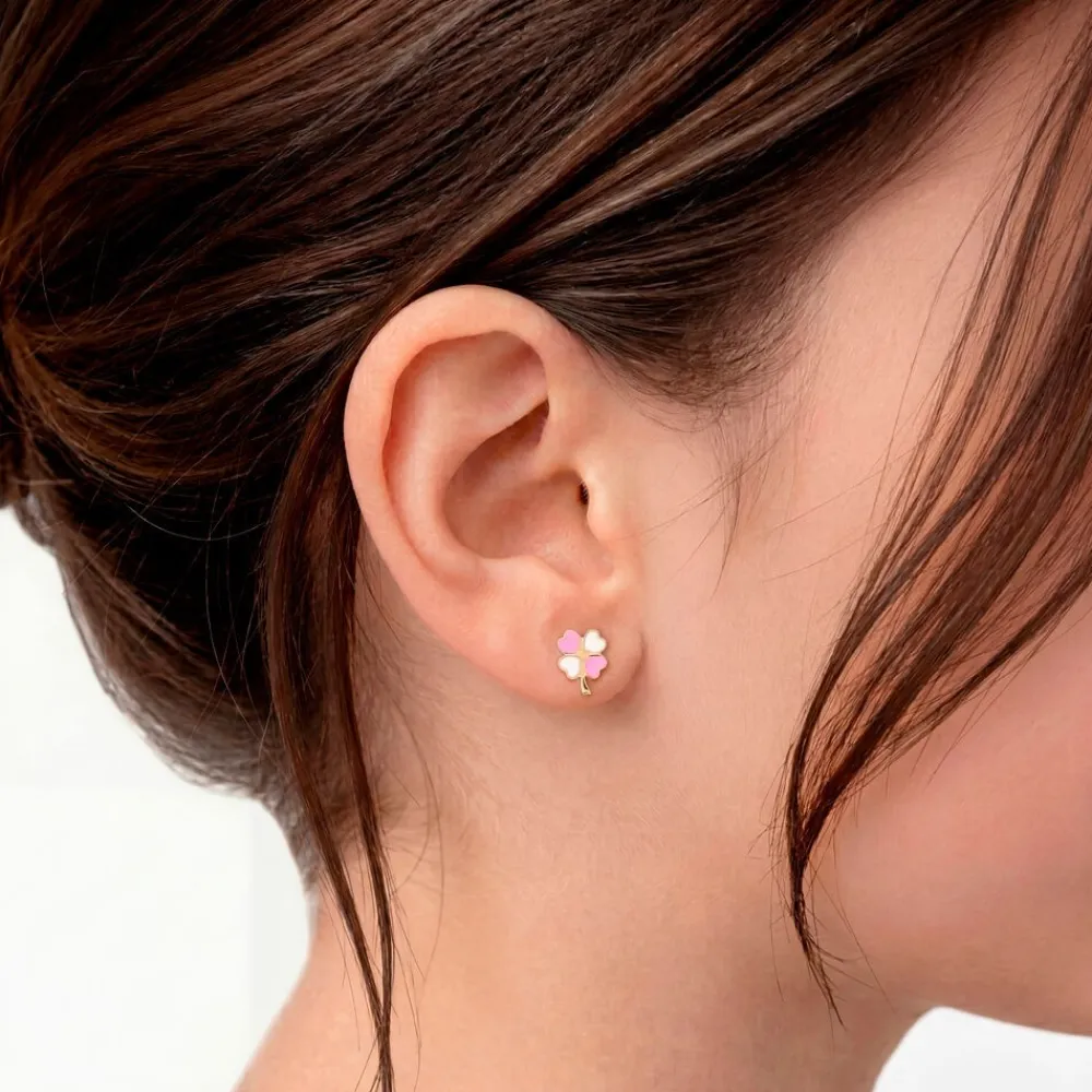 Boucles D'oreilles Puces Trefle Email Or Jaune|Marc Orian
