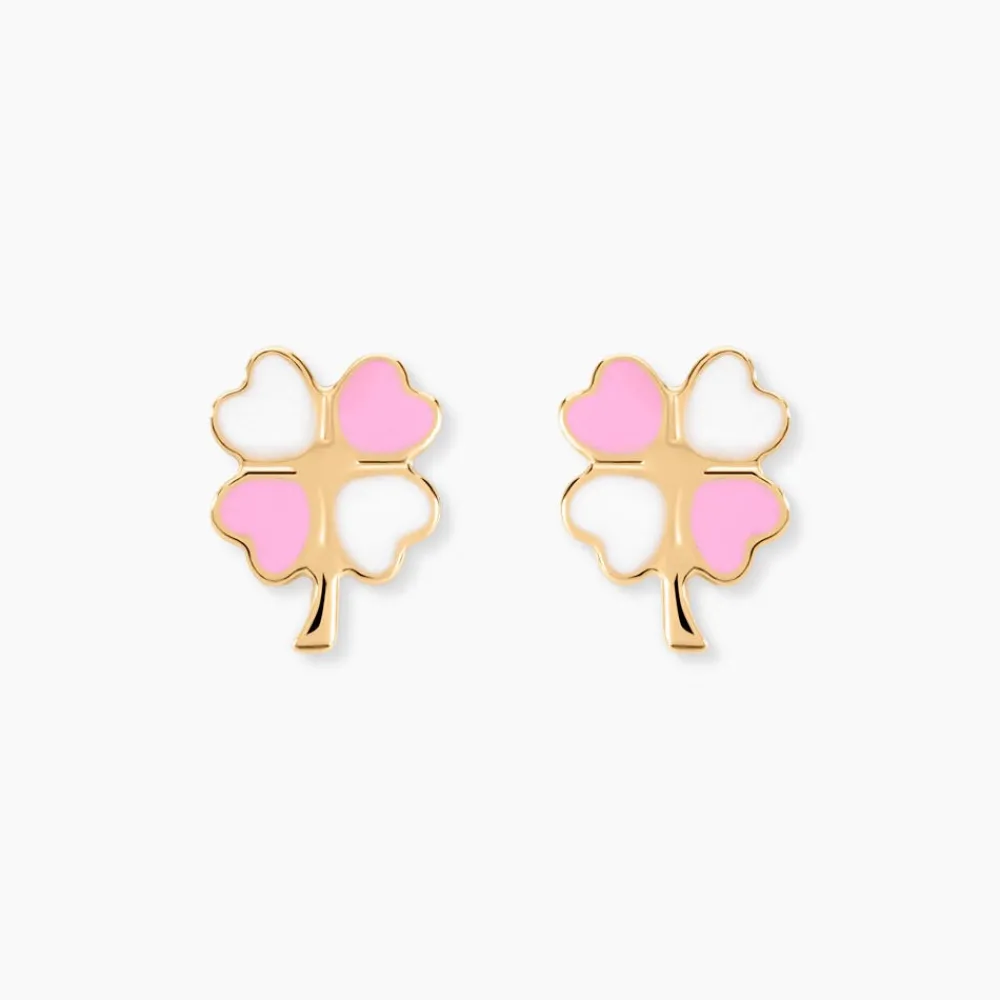 Boucles D'oreilles Puces Trefle Email Or Jaune|Marc Orian