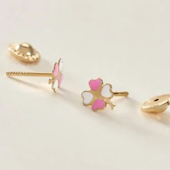 Boucles D'oreilles Puces Trefle Email Or Jaune|Marc Orian Outlet