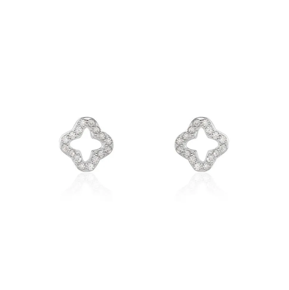 Boucles D'oreilles Puces Tully Argent Blanc Oxyde De Zirconium