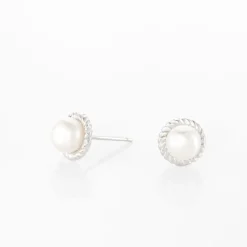 Boucles D'oreilles Puces Vittorio Argent Blanc Perle De Culture