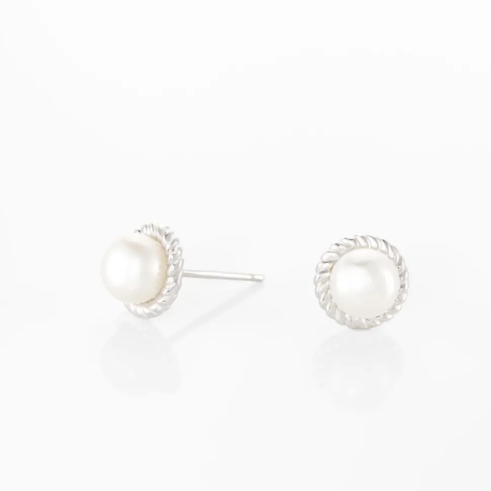 Boucles D'oreilles Puces Vittorio Argent Blanc Perle De Culture
