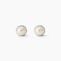 Boucles D'oreilles Puces Vittorio Argent Blanc Perle De Culture