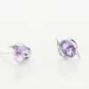 Boucles D'oreilles Puces Vrille Ovale Or Blanc Amethyste