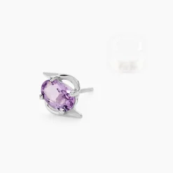 Boucles D'oreilles Puces Vrille Ovale Or Blanc Amethyste