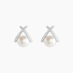 Boucles D'oreilles Puces Yacinthe Argent Perle De Culture Et Oxyde
