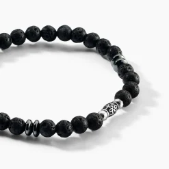 Bracelet Acier Hugueso Agates Noires