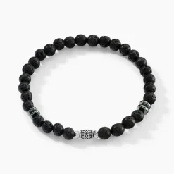 Bracelet Acier Hugueso Agates Noires