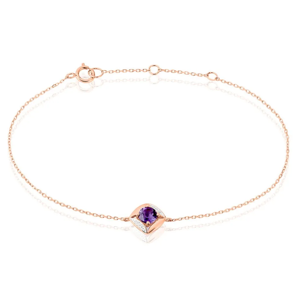 Bracelet Anaelle Or Rose Amethyste Et Diamant