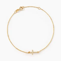Bracelet Cobeia Croix Maille Forçat Or Jaune Oxyde De Zirconium