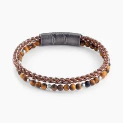 Bracelet Cuir Cuir De Vache Marron Oeil De Tigre|JOURDAN Outlet