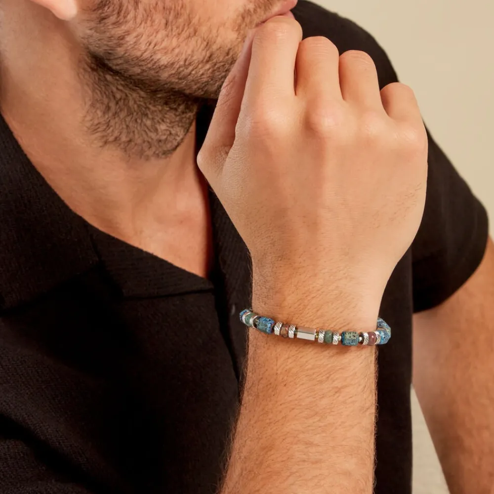 Bracelet Dark Pearl Acier Blanc Hématite Pierre De Lave Agate|Marc Orian Outlet