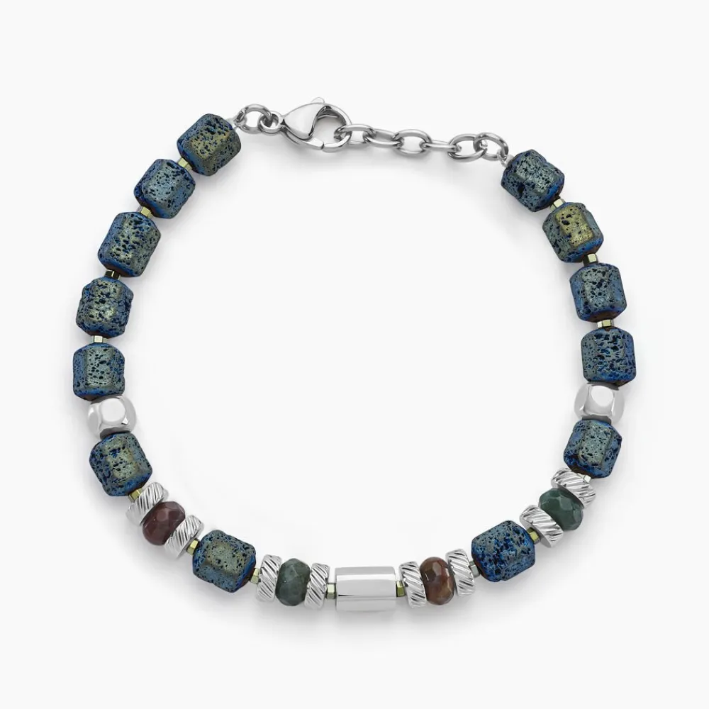 Bracelet Dark Pearl Acier Blanc Hématite Pierre De Lave Agate|Marc Orian Outlet