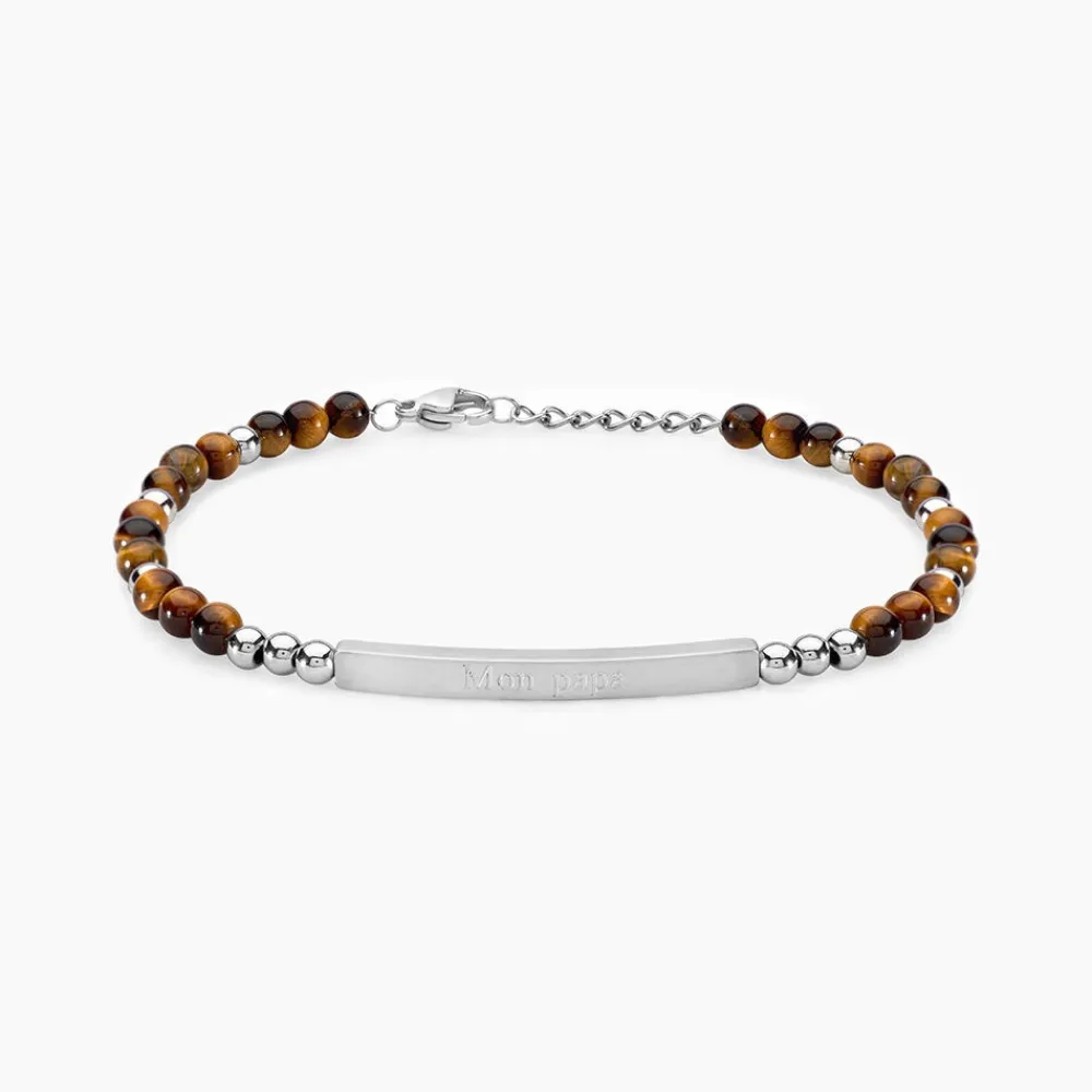 Bracelet Identité Acier Blanc Boules Sebastino œil De Tigre|Marc Orian Outlet