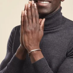 Bracelet Identité Acier Blanc Boules Sebastino œil De Tigre|Marc Orian Outlet