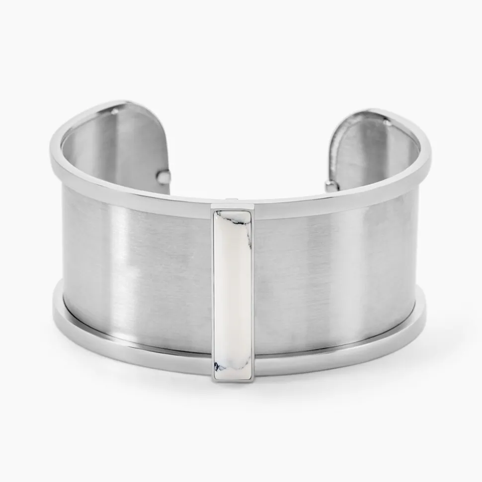 Bracelet Jonc Melvyna Acier Blanc Pierre De Synthese