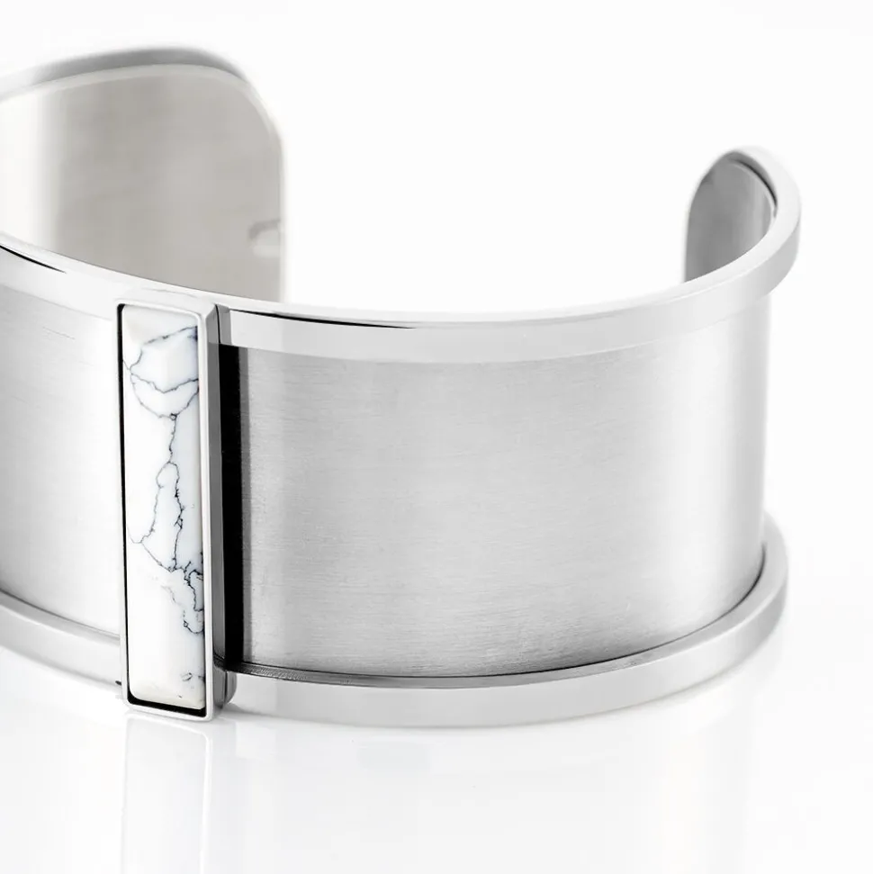 Bracelet Jonc Melvyna Acier Blanc Pierre De Synthese
