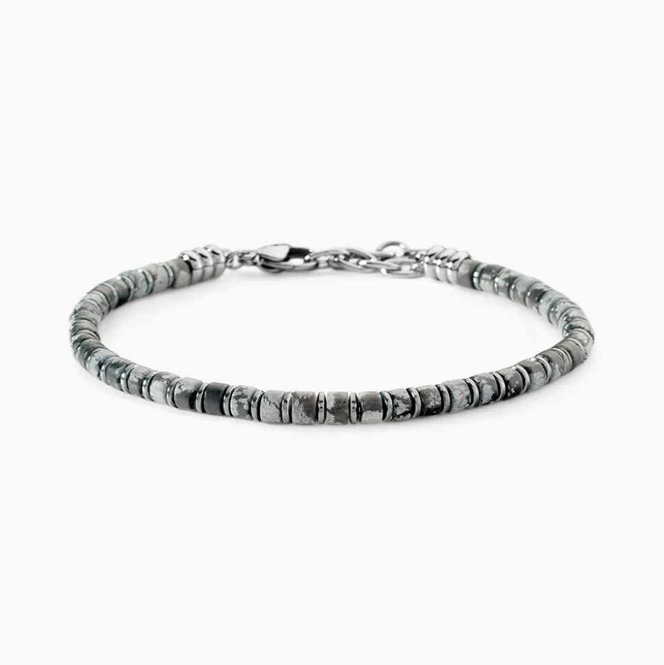 Bracelet Jourdan Acier Blanc Obsidienne Hématite